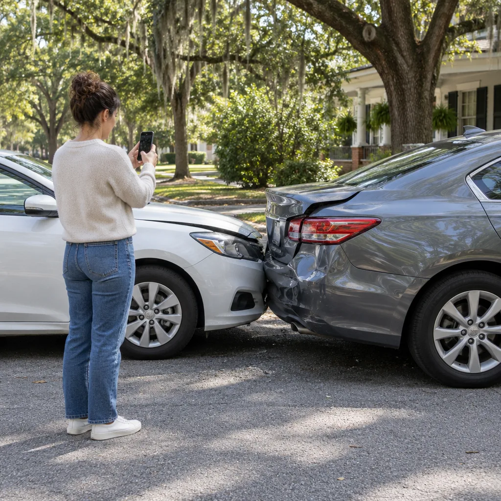 Passenger documenting details after a Monroe, Louisiana car crash